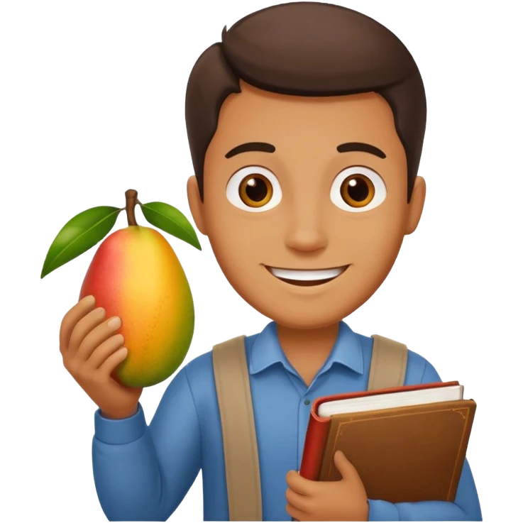 man holding book and mango emoji