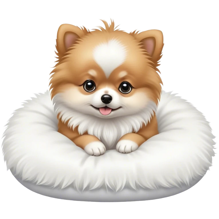 newborn puppy pomeranian on white pillow emoji