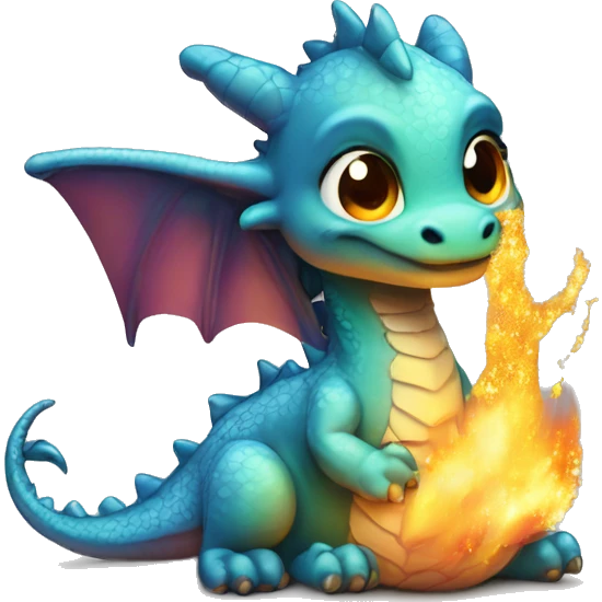 A baby dragon emoji breathing tiny puffs of glittery fire emoji
