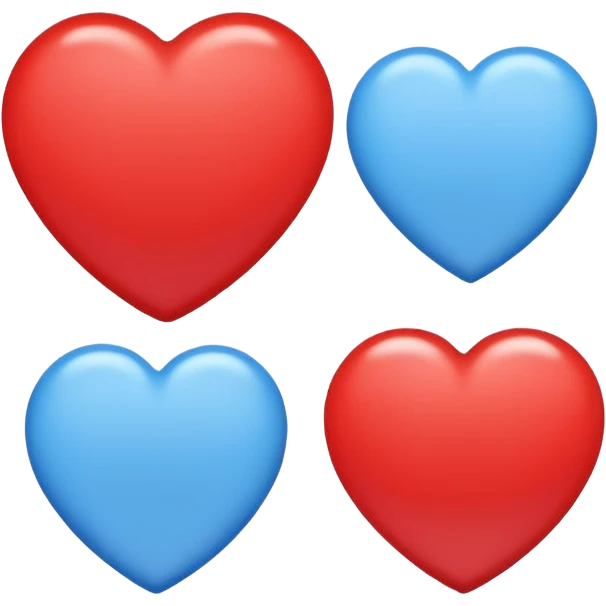 Red circle with light blue triangle by the top left and regular blue heart by the other side with two white circles with one red circle on the left white circle and blue on the other side emoji