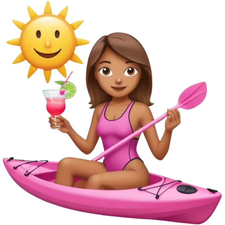 Female in pink kayak with cocktail in hand at the beach emoji