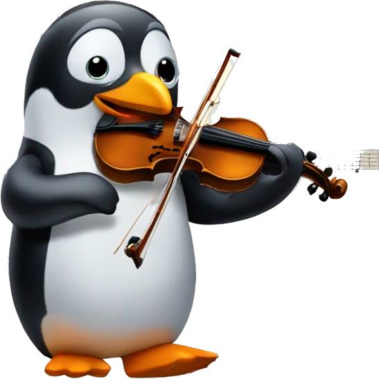 Penguin with violin and notes emoji