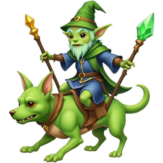 A goblin wizard riding a dog  emoji