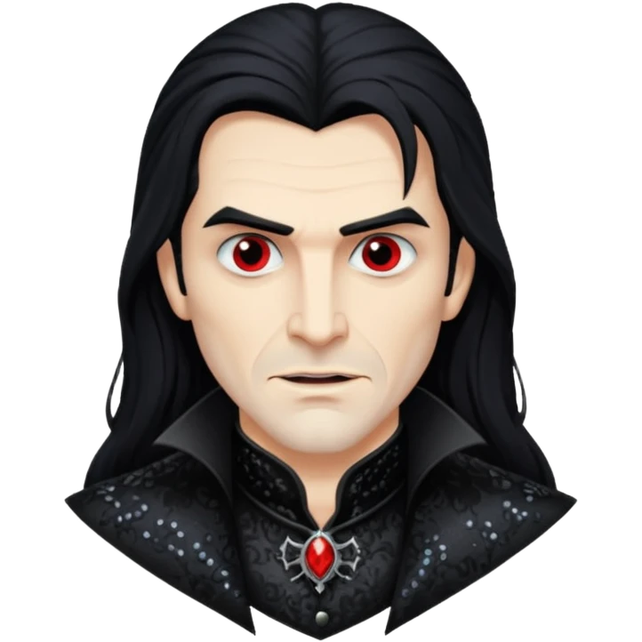 Valdislaus Dracula from Van Helsing with long black hair, black sequin outfit emoji