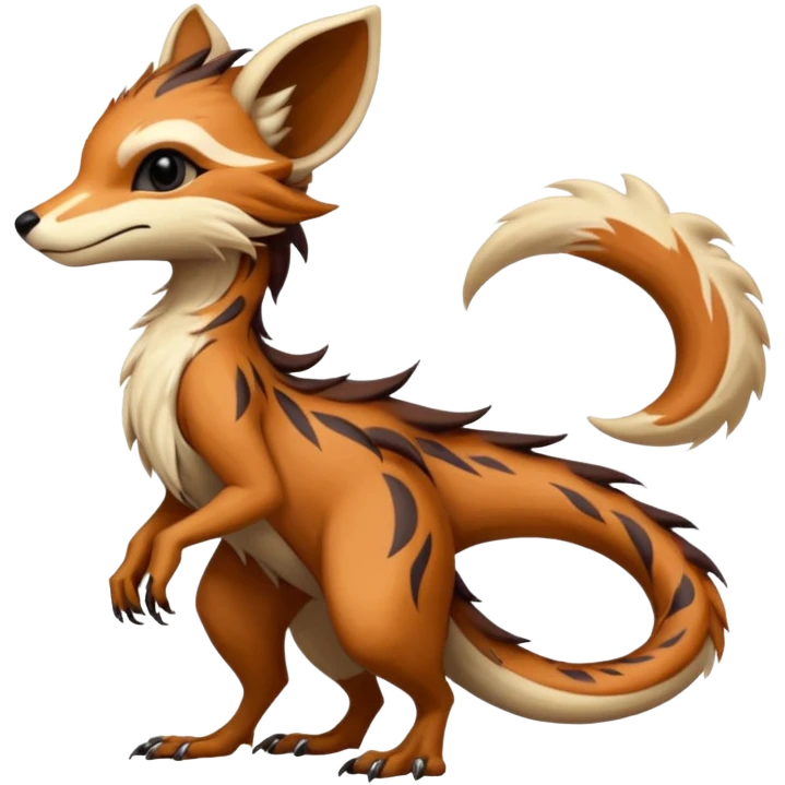 Cool furry anthropomorphic fantasy-Vernid-creature by LiLaiRa with a long tufted tail with edgy markings (full body) emoji