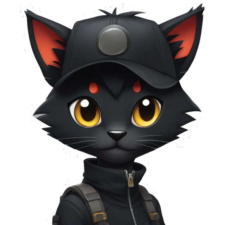 Edgy Shy Anthro boyish cool pretty dark black Litten-Pokémon-cat-fursona techwear emoji