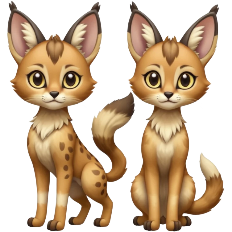 Big-eared big-eyed cute realistic animalistic feral digitigrade 4-legged anime-styled Meloetta-Caracal-Trico-Vernid-Sergal-Serval-hybrid-fusion-creature-animal, full body emoji