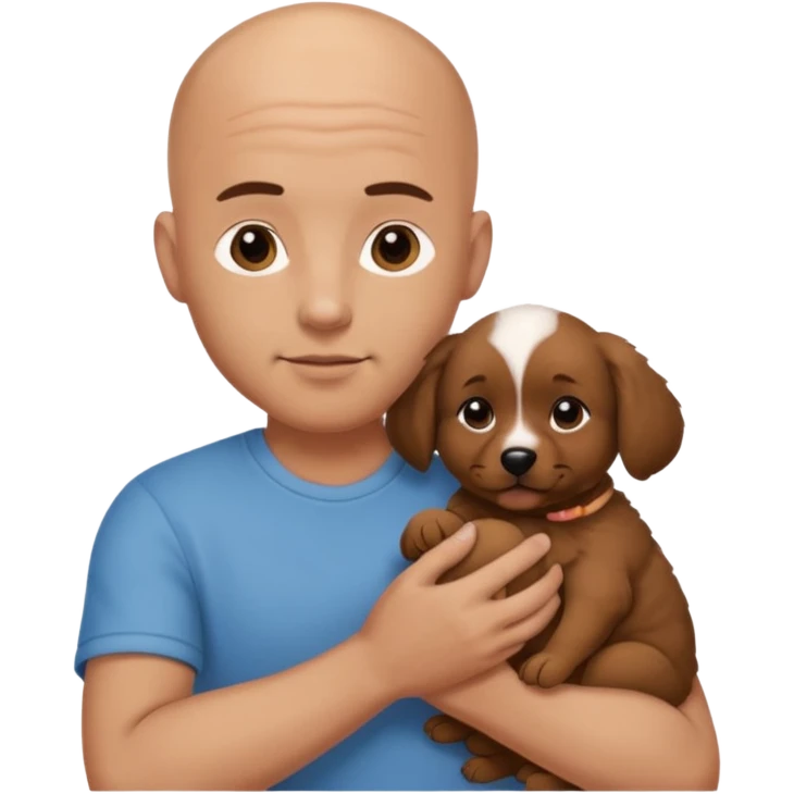 Bald guy with brunette and white puppy emoji