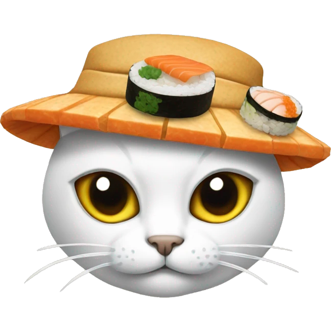 Cat wearing a hat made out of sushi emoji