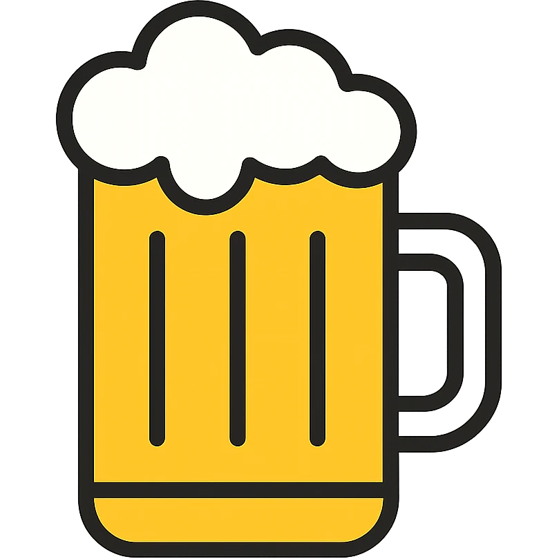 beer mug icon, color outline style, black outlines with yellow and white color accents emoji