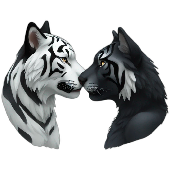 Black wolf kiss white tiger emoji
