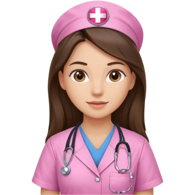 pretty brunette nurse with long hair in pink scrubs emoji