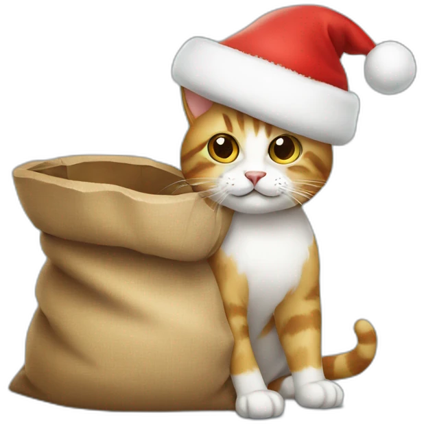 Cat with a sack in a santa's hat emoji