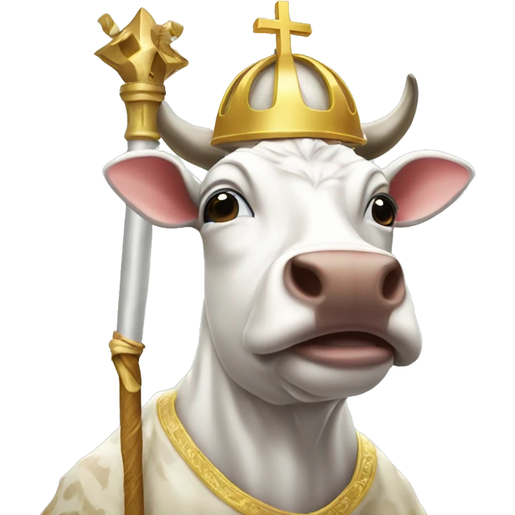 Holy cow with pope hat and scepter emoji
