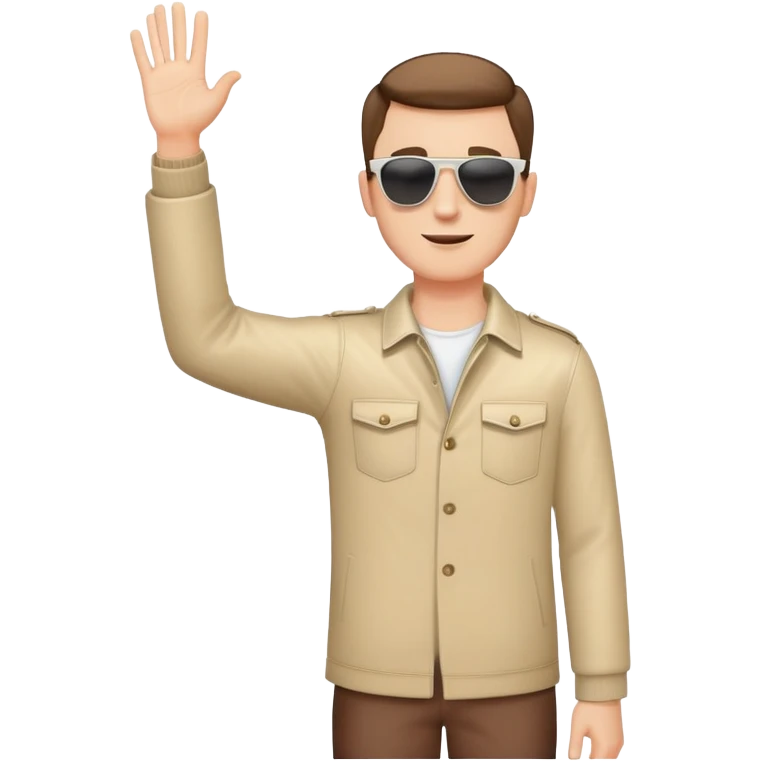 cool white man standing on stage in sunglasses and raising one hand emoji