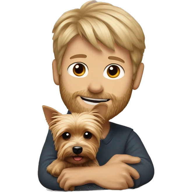 Yorkshire terrier in the arms of a light-haired man emoji