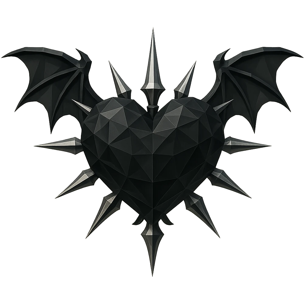 black gothic heart with metallic spikes and gothic bat wings, ornate, dark, elegant emoji