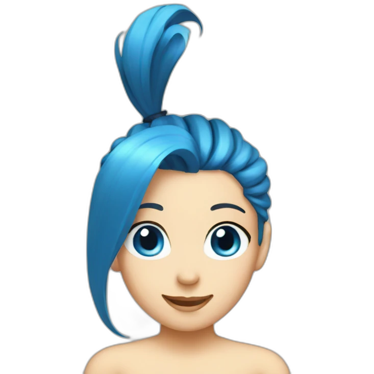 girl blue hair mullet face blue eye smile emoji