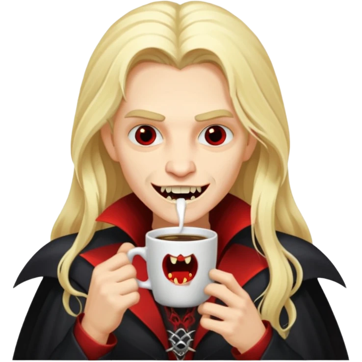 blonde long haired vampire drinking coffee emoji