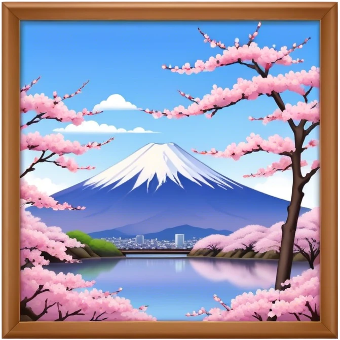 Cherry blossom scenery, Mount Fuji emoji