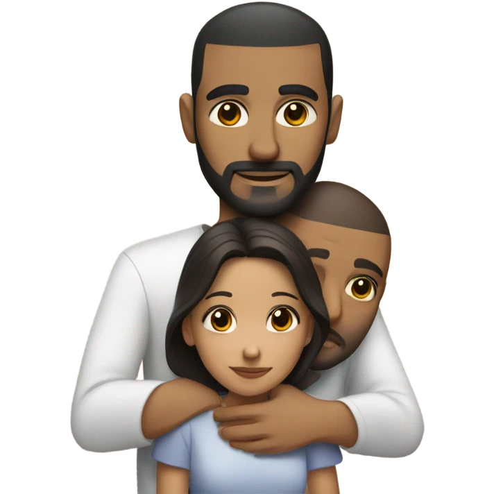 Comforting hug from brunette Puerto Rican with dark brown eyes to short, bald man with brown eyes and a beard emoji