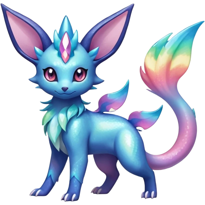 Rainbow crystalic Shiny pastel Nebulae Salandit-Glaceon-Sylveon-Espeon-Vaporeon-Noibat-Fakémon-hybrid-creature (full body)  emoji