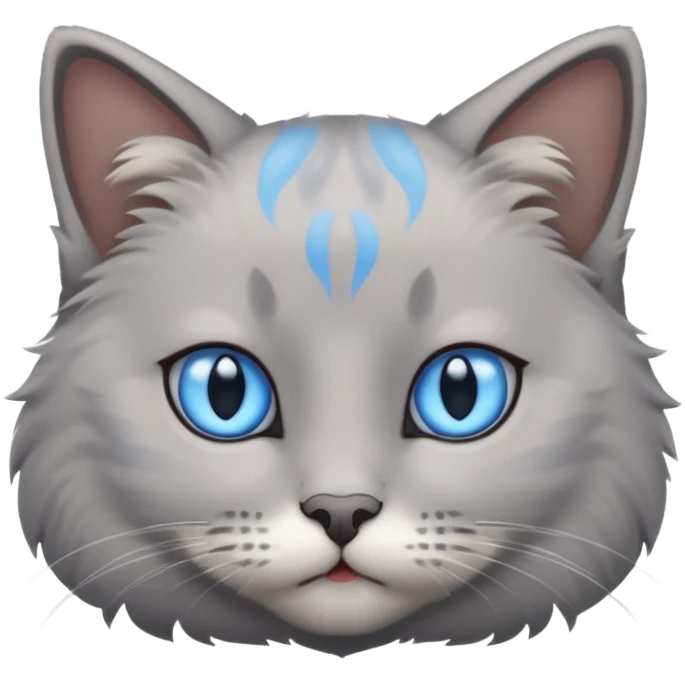 a gray cat with blue eyes on its FOREHEAD emoji