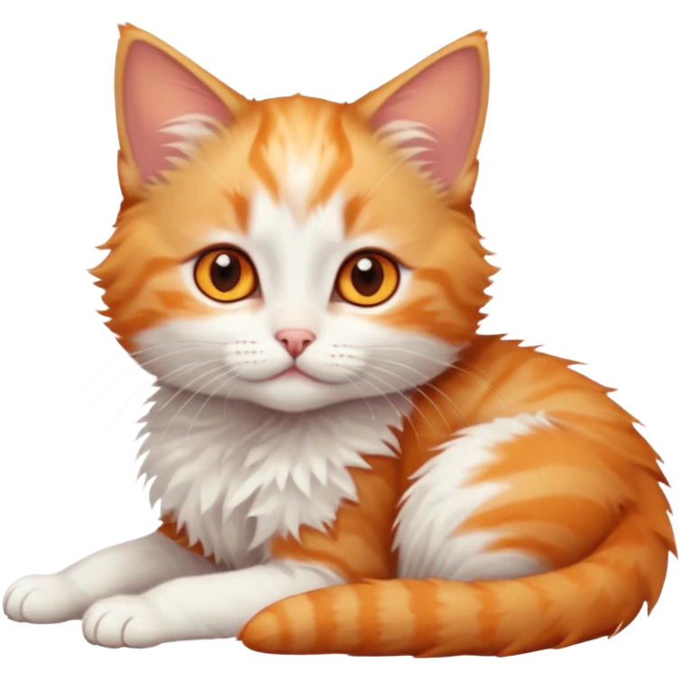 full body of very small + skinny ginger and white kitten with deep orange eyes and triangular shaped face lying down emoji