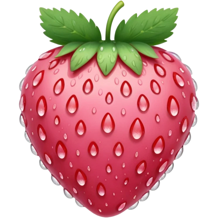 A soft pink strawberry with dew drops, glossy iOS 18 emoji style, elegant and cute emoji