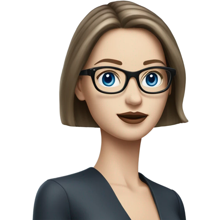 Lifelike pale elegant classy model, straight shoulder length brunette, glasses and blue eyes  emoji