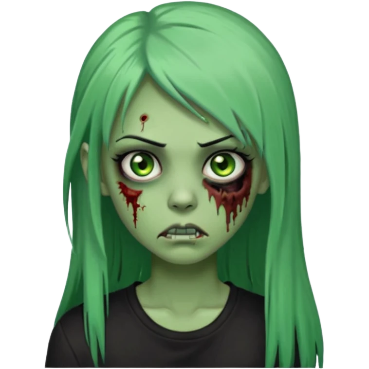 zoombi girl cabelo liso preto franja de lado cabelo partido de lado risquinho na sobrancelha e um piercing na sobrancelha um piercing no nariz cabelo longo zoombi verde ne tipo esse o  emoji