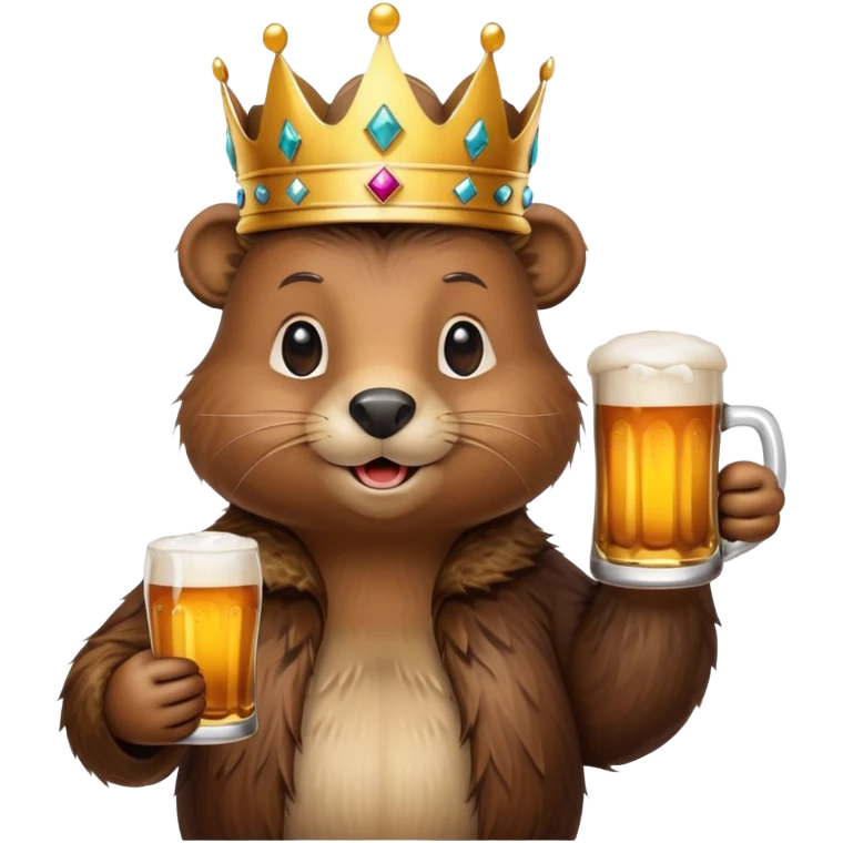 beaver with a crown on her head and a glass of beer in her hands emoji