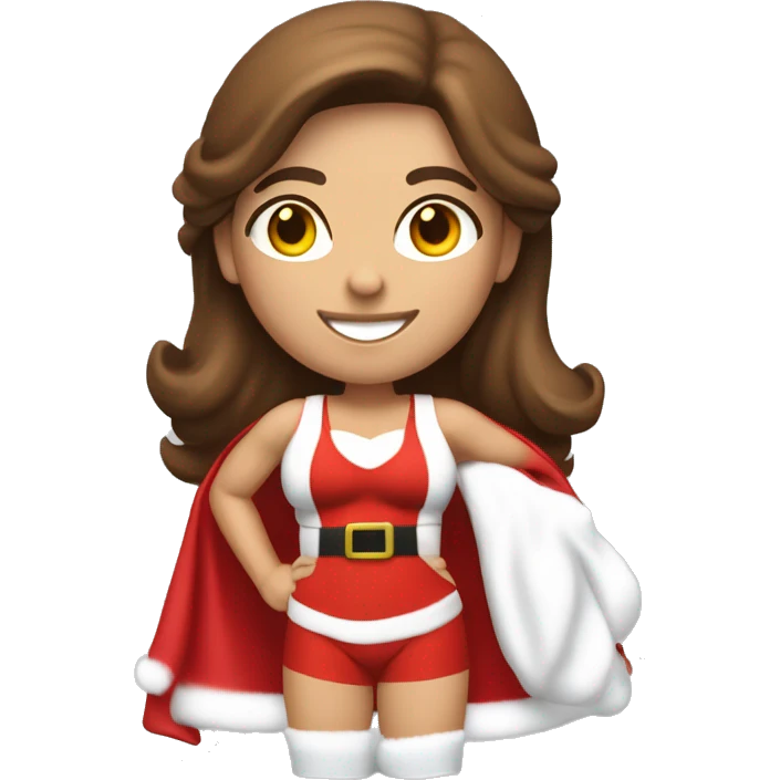 An athletic, muscular female Santa Claus figure with brown hair, wearing a modest, fully-covering red lingerie outfit in a tasteful, non-sexual, and family-friendly style emoji