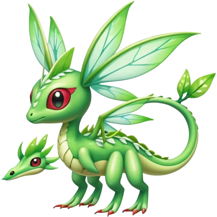 Sparkly White And Green Natural Flowery Colorful Flygon-Celebi-Fakémon-hybrid-creature (full body)  emoji