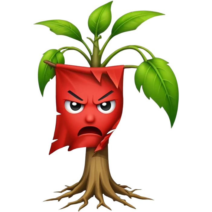 Red flag as a root, angry face emoji as a growing stem emoji