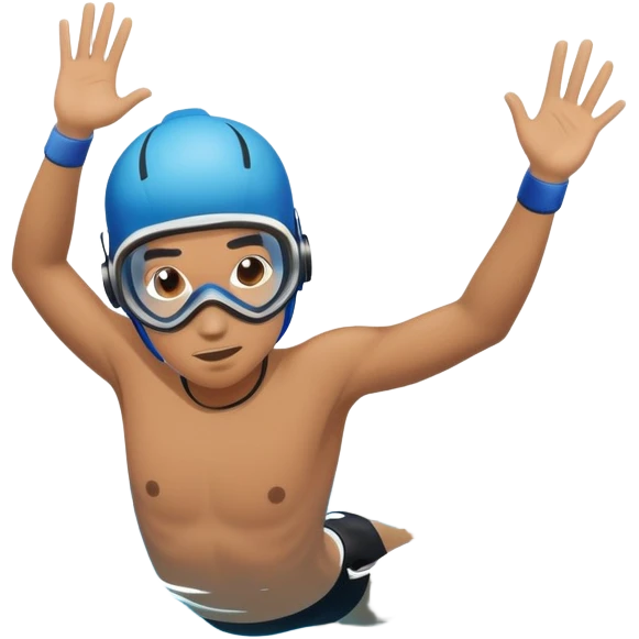 determined pool diver dives into a pool of confidence blue water underneath  emoji