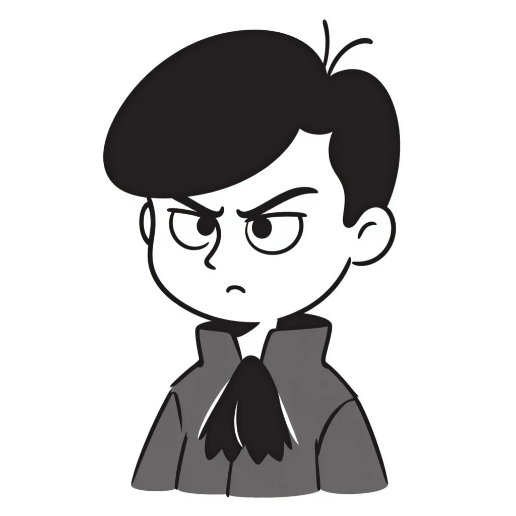 Chibi Levi Ackerman with big head and small body, cute angry expression, black undercut hair, wearing Scout Regiment uniform with cravat emoji