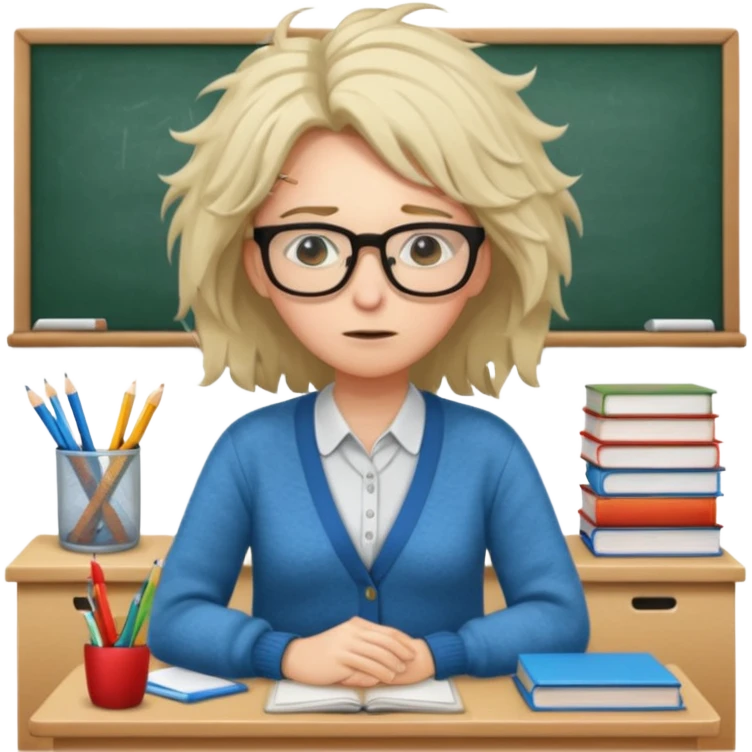 exhausted teacher in a bustling classroom emoji