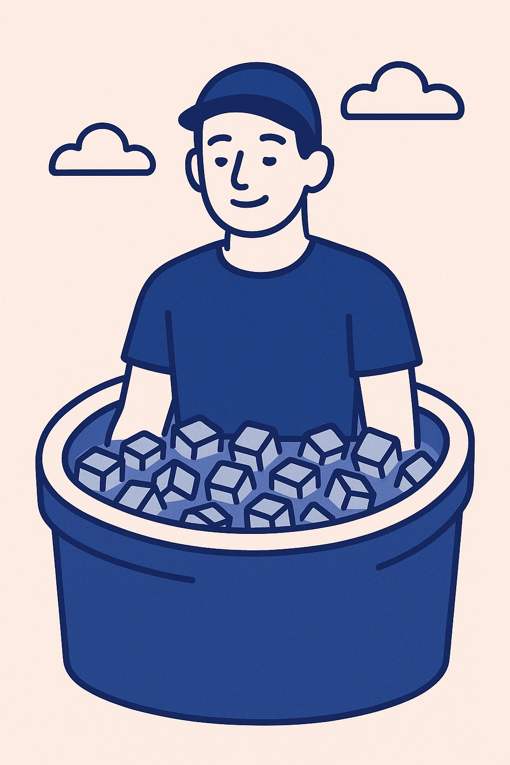 person sitting in an ice bath, relaxed expression, visible ice cubes, minimalist style emoji