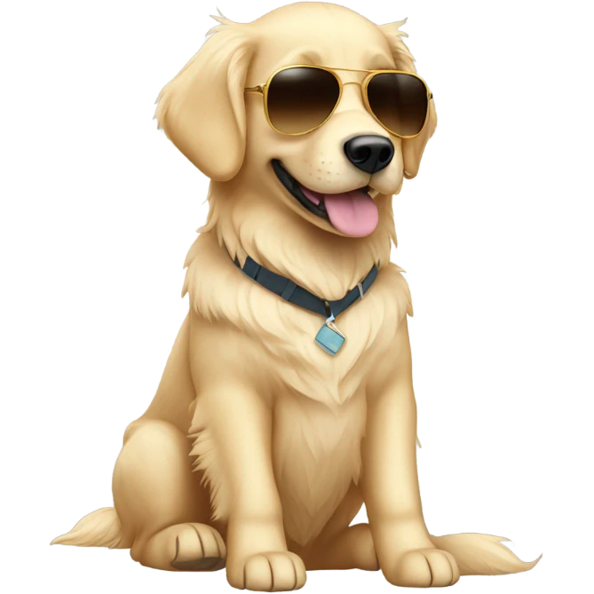 Cream Golden retriever with aviator sunglasses emoji