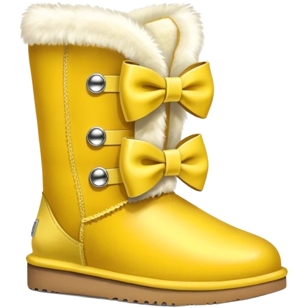 Yellow ugg boots with fur and yellow silver buckle and light yellow bow emoji