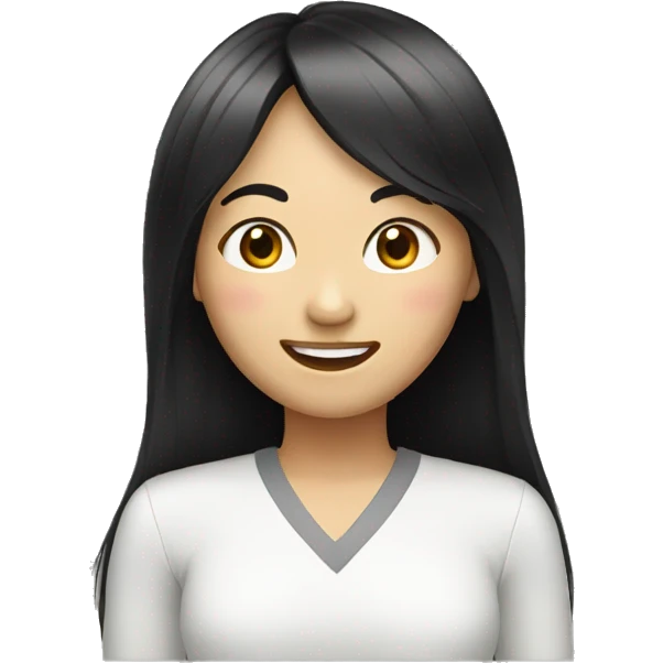 asian, woman, long black hair, bang hair, smile with teeth emoji