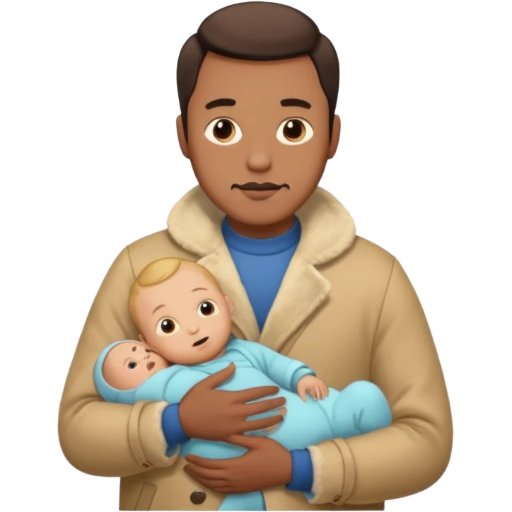 a mustache dad wearing vintage clothes with vintage coat holding his baby  emoji