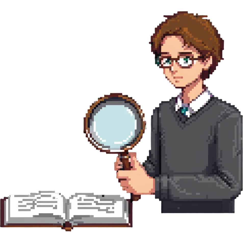 curious person with magnifying glass examining book emoji