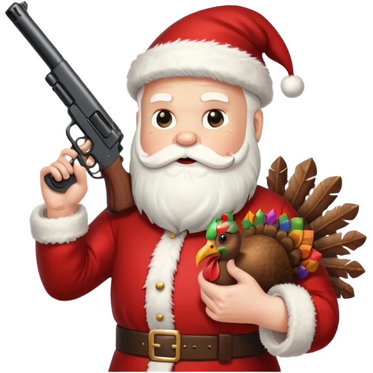 Santa holding a gun shooting a turkey emoji
