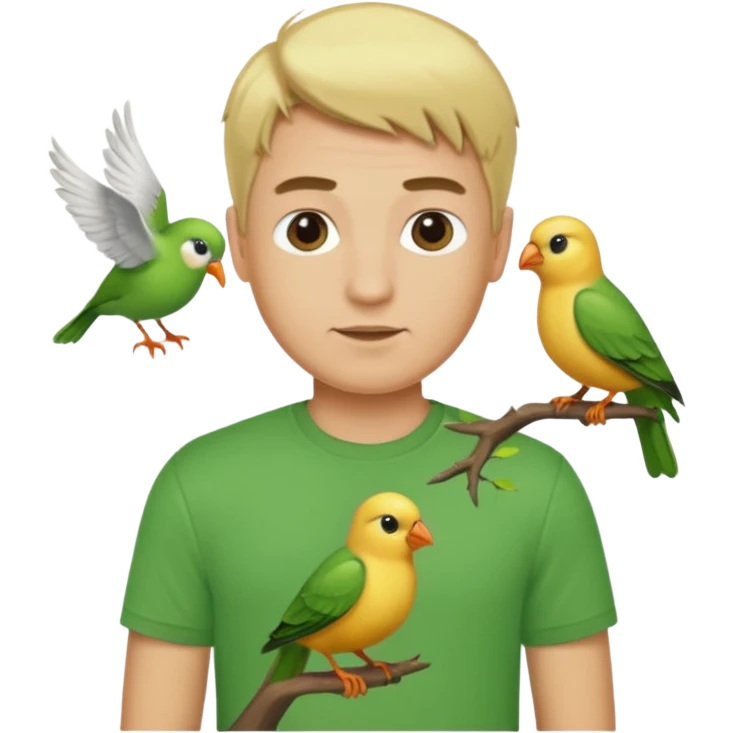 green tshirt blonde man with bird emoji