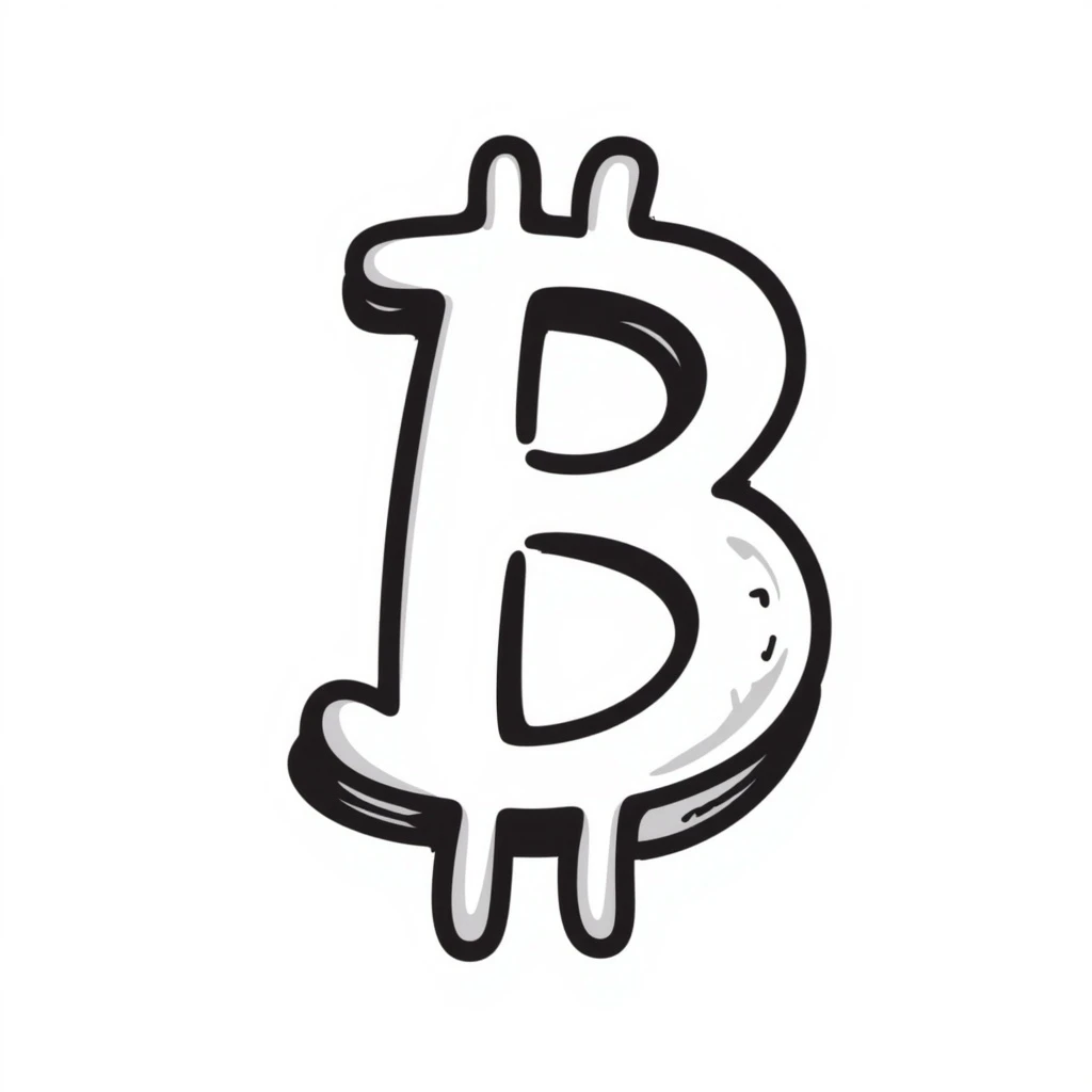 bitcoin symbol, hand-drawn doodle style, black lines, playful emoji