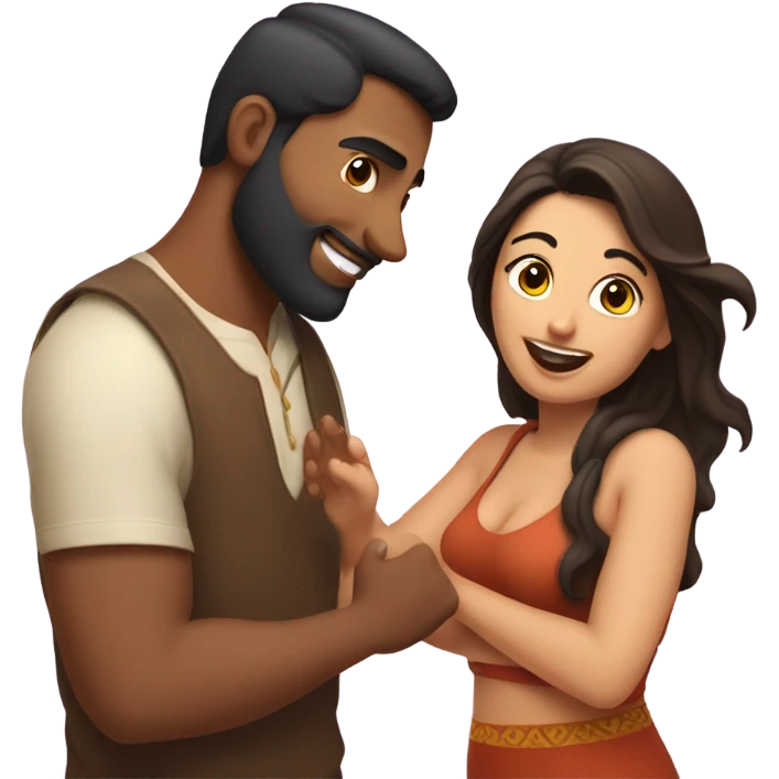 Curvy brunette woman flirting with Indian man  emoji