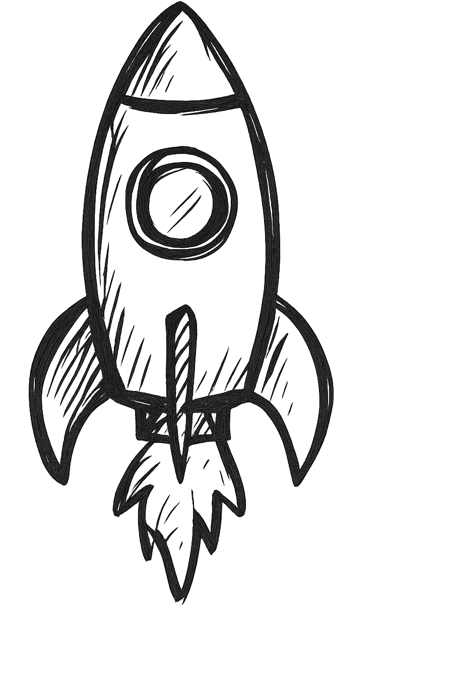 hand drawn outlined icon of a rocket, no fill emoji