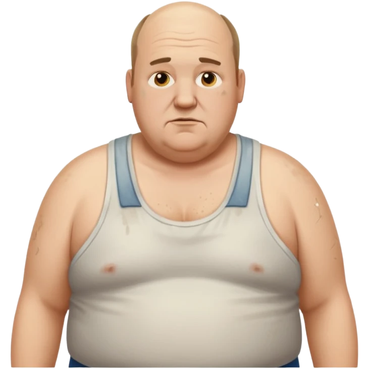 obese middle aged white man in wifebeater with  dirty appearance. His hair is very greasy and balding emoji